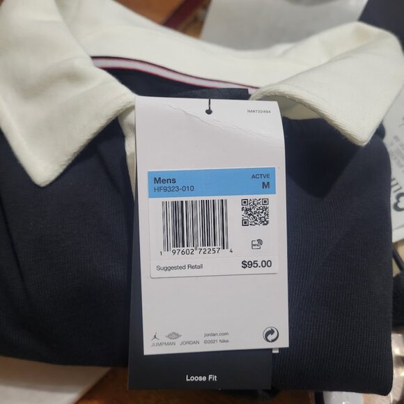 Air Jordan Essentials Long Sleeve Rugby Shirt Black Red BRED HF9323-010 M 1 2 3 - Picture 2 of 14